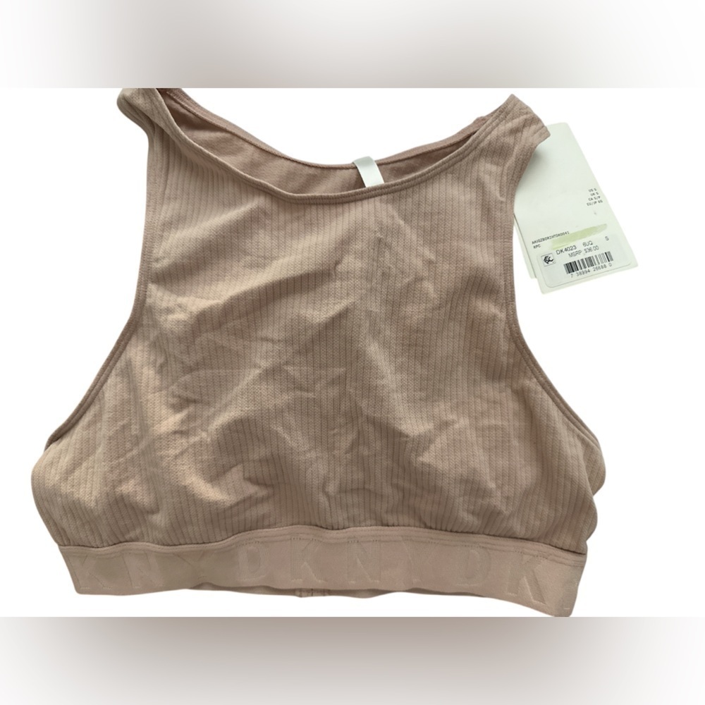 DKNY Tan Ribbed Cropped High Neck Racerback Tank NWT